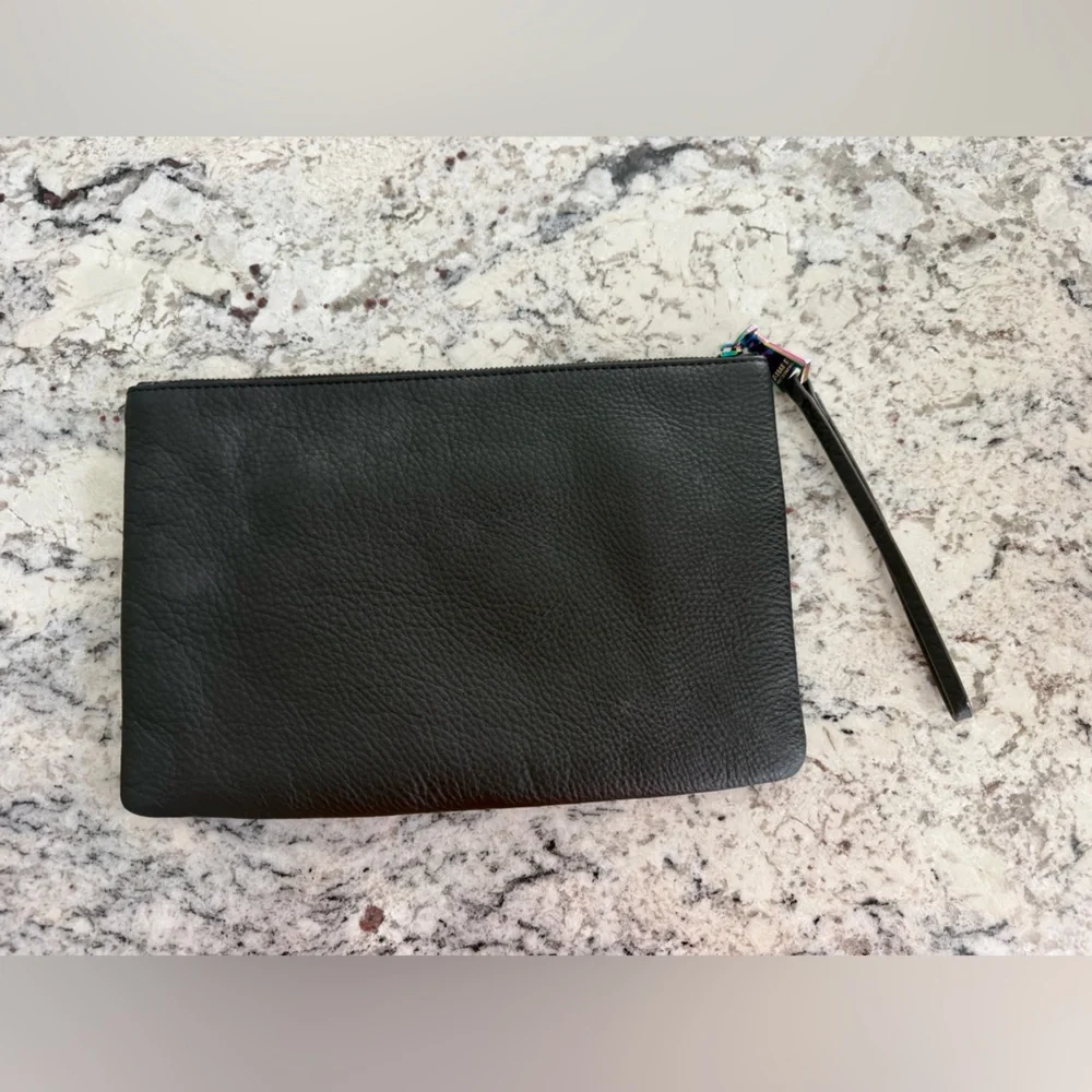 Aimee Kestenberg Black Pebbled Leather Wristlet Clutch with Eyes Eye Love